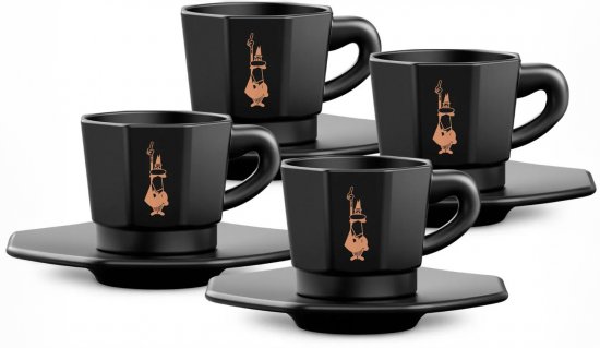 סט 4 כוסות אספרסו בעיצוב שמונה צלעות מבית Bialetti - צבע שחור