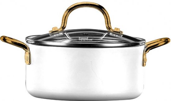 סיר מיני 16 ס''מ 1.4 ליטר Food Appeal Everyday Plus Mini - לבן עם ידיות בצבע זהב