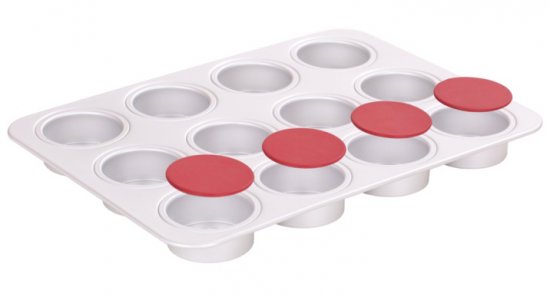 תבנית לאפיית מפינז 12 תאים תחתית סיליקון נשלפת PushPan  - צבע כסוף
