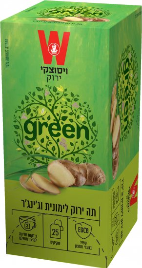 תה ירוק לימונית וג'ינג'ר Wissotzky - סך הכל 25 שקיקים