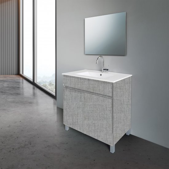 ארון אמבטיה עומד ברוחב 80 ס''מ עם כיור משטח ומראה מרחפת דגם וולקנו מבית MATINA - צבע קנבס אפור