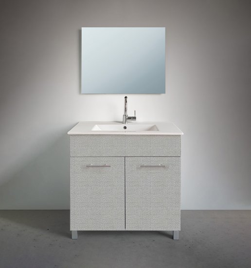 ארון אמבטיה עומד ברוחב 80 ס''מ עם כיור משטח ומראה מרחפת דגם לגון מבית MATINA - צבע קנבס אפור בהיר