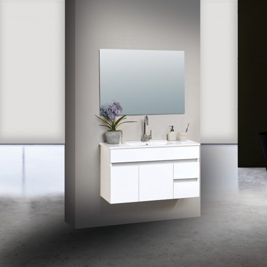 ארון אמבטיה תלוי ברוחב 100 ס''מ עם כיור משטח ומראה מרחפת דגם אקו מבית MATINA - צבע לבן מט