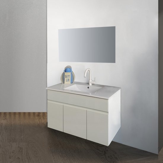 ארון אמבטיה תלוי ברוחב 100 ס''מ עם כיור משטח ומראה מרחפת דגם ג'אסטי מבית MATINA - צבע אבן מט