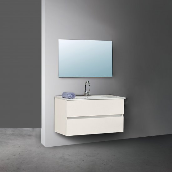 ארון אמבטיה תלוי ברוחב 100 ס''מ עם כיור משטח ומראה מרחפת דגם ויטאלי מבית MATINA - צבע קרם