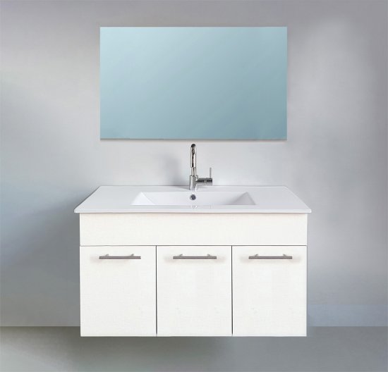 ארון אמבטיה תלוי ברוחב 100 ס''מ עם כיור משטח ומראה מרחפת דגם מארס מבית MATINA - צבע לבן מט