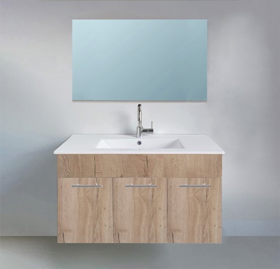 ארון אמבטיה תלוי ברוחב 100 ס''מ עם כיור משטח ומראה מרחפת דגם מארס מבית MATINA - צבע עץ