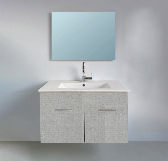 ארון אמבטיה תלוי ברוחב 80 ס''מ עם כיור משטח ומראה מרחפת דגם מארס מבית MATINA - צבע קנבס אפור בהיר