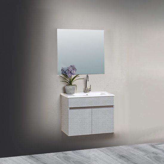 ארון אמבטיה תלוי ברוחב 80 ס''מ עם כיור משטח ומראה מרחפת דגם פואמה מבית MATINA - צבע קנבס אפור בהיר