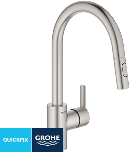 ברז נשלף בעל פייה קשתית עם ידית דגם Feel מבית GROHE - צבע Supersteel