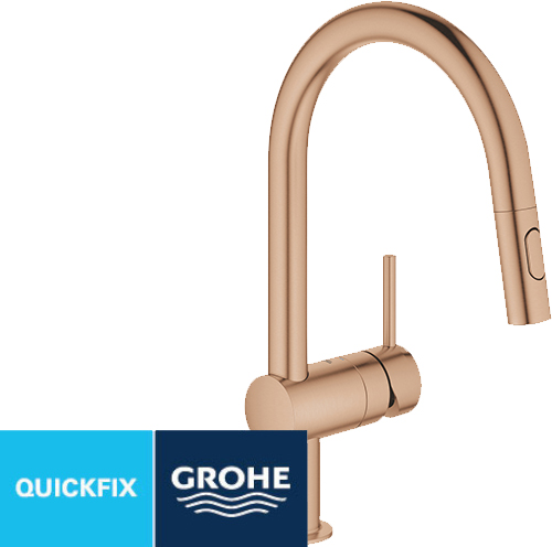 ברז נשלף עם ידית GROHE דגם Minta - צבע זהב ורוד