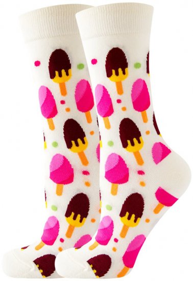 זוג גרביים מעוצבים Noxxiez דגם ארטיק לבן - מידת One Size שמתאימה למידות 38-45