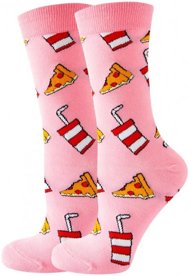 זוג גרביים מעוצבים Noxxiez דגם פיצה ורודה - מידת One Size שמתאימה למידות 38-45