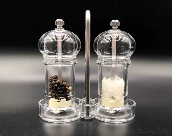זוג מטחנות אקריליק מלח ופלפל ידניות עם מעמד Soltam - צבע שקוף גודל Medium