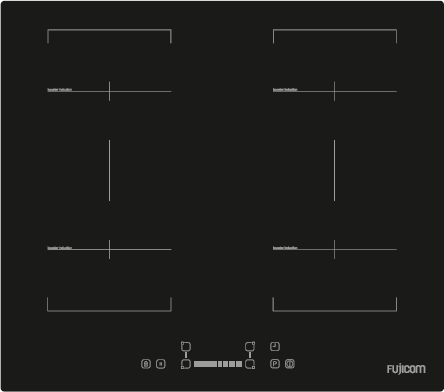 כיריים אינדוקציה Multizone תלת פאזי 4 מוקדי חימום FJ-IDZ150 מבית Fujicom - זכוכית שחורה