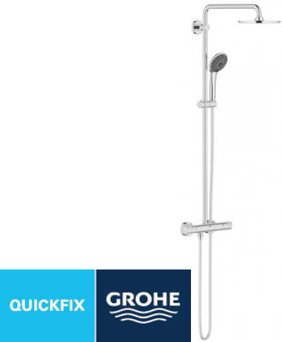 מוט פינוק עם ראש מקלחת עגול וברז תרמוסטטי GROHE דגם Vitalio Joy System 210 - צבע כרום