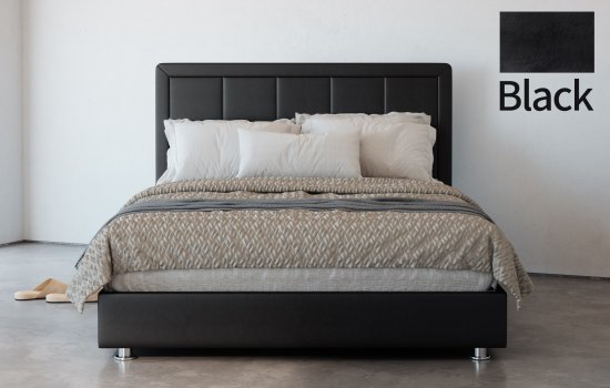 מיטה זוגית 140x190 דגם 6012 עץ מרופדת דמוי עור כוללת ארגז מצעים + מזרן קפיצים מתנה מבית Olympia - צבע שחור