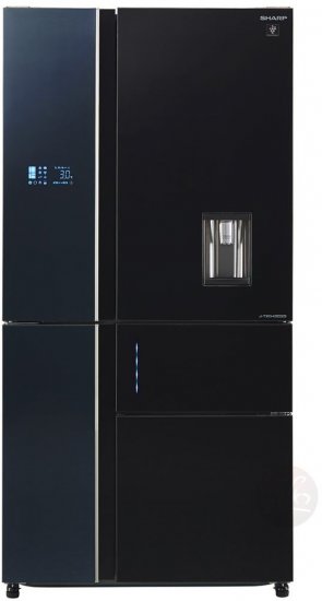 מקרר כשר 5 דלתות מקפיא תחתון עם בר מים 651 ליטר אינוורטר Sharp SJ-R9831 - צבע זכוכית שחורה