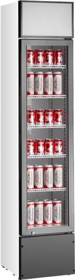 מקרר תצוגה 160 ליטר צר במיוחד עם דלת חזית שקופה מזכוכית Landers SS0160FA צבע לבן