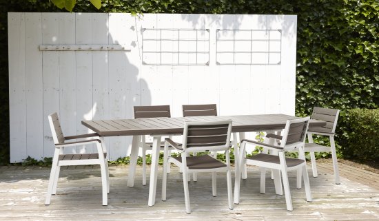 סט שולחן הרמוני ו-6 כסאות הרמוני עם מסעדי ידיים - צבע לבן קפוצ'ינו תוצרת כתר