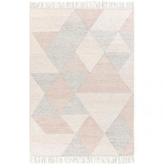 שטיח קילים סקנדינבי 27 קרם/ורוד/אפור עם פרנזים 200*290 ס"מ - XL
