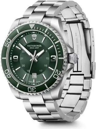 שעון יד אנלוגי לגברים עם רצועת Stainless Steel כסופה Victorinox 241934 Maverick - צבע ירוק
