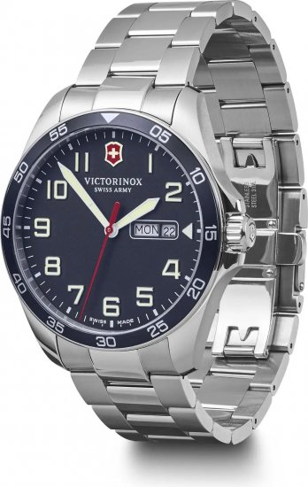 שעון יד אנלוגי לגברים עם רצועת Stainless Steel כסופה Victorinox Swiss Army 241851 Fieldforce - צבע כחול