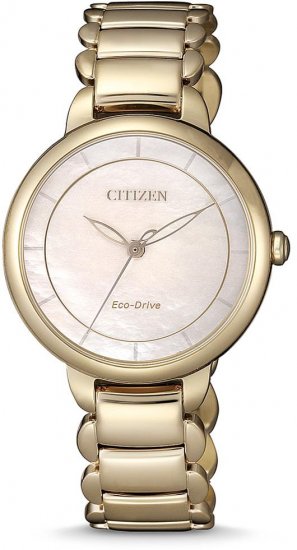 שעון יד אנלוגי לנשים עם רצועת Stainless Steel זהובה Citizen Eco-Drive EM0673-83D - צבע פנינה