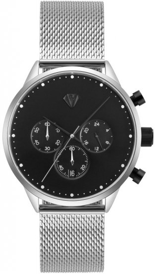 שעון יד כרונוגרף לגברים עם רצועת רשת Stainless Steel כסופה Pierre Richardson Pr6551 - צבע החוגה: שחור