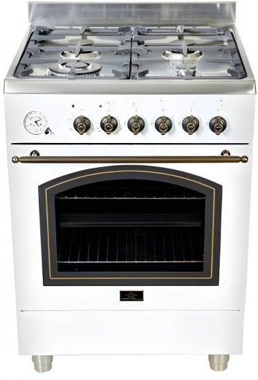 תנור משולב כיריים גז 60 ס''מ 57 ליטר 8 תוכניות 4 מבערים Fratelli PR664 - צבע לבן