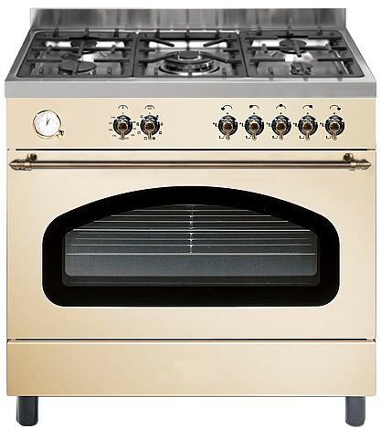 תנור משולב כיריים גז רחב 90 ס''מ 100 ליטר 8 תוכניות 5 מבערים Fratelli Regency 90 - צבע קרם