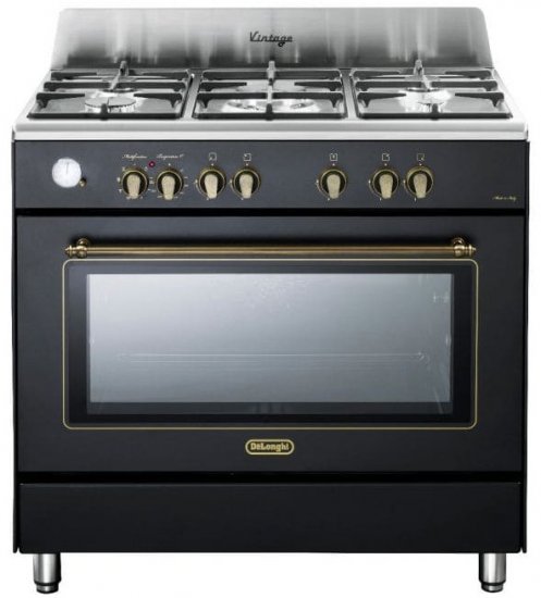 תנור משולב כיריים גז רחב 90 ס''מ 87 ליטר 8 תוכניות 5 מבערים Delonghi NDS-953AN - צבע שחור פחם