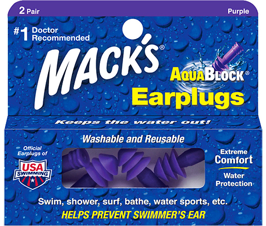 אטמי אוזניים סגולים נגד מים MACK'S - סך הכל 2 זוגות