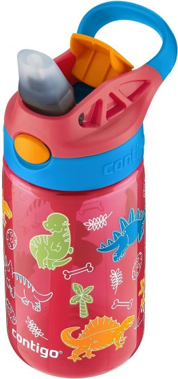 בקבוק שתיה לילדים 420 מ''ל Contigo Autoseal Cleanable - צבע אדום דינוזאורים
