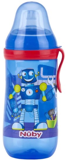 מימייה מצוירת עם פיה רכה ותפס חגורה בנפח 360 מ"ל Nuby  – צבע כחול