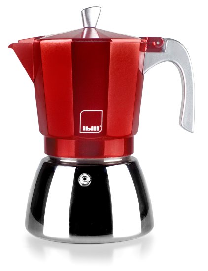 מקינטה אלומיניום/נירוסטה אינדוקציה ל-6 כוסות קפה דגם Elba מבית Ibili - צבע אדום