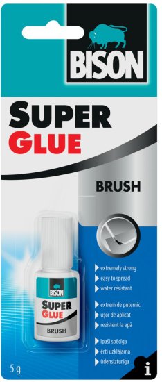 דבק מהיר בקבוקון עם מברשת למריחה 5 גרם Bison Super Glue