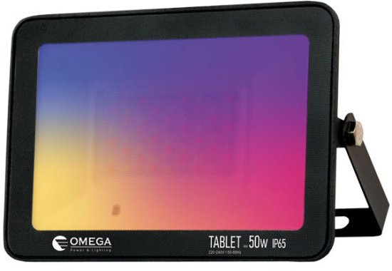 פנס הצפה Omega TABLET SMD LED 50W - כולל שלט גוף בצבע שחור גוון תאורה RGB
