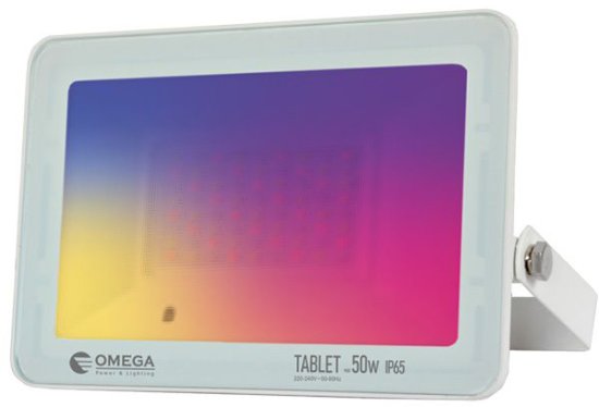 פנס הצפה Omega TABLET SMD LED 50W - כולל שלט גוף בצבע לבן גוון תאורה RGB
