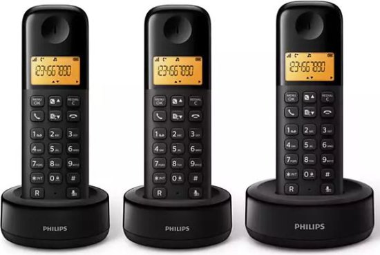 טלפון אלחוטי עם 2 שלוחות Philips Cordless Dect Phone D1603B/01 - צבע שחור
