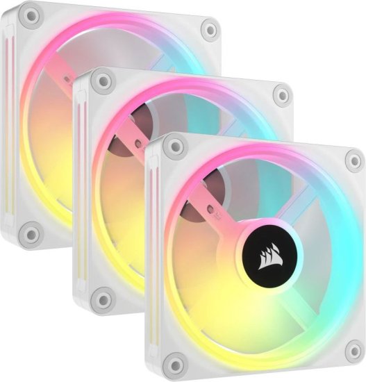 קיט 3 מאווררים למארז עם בקר תאורה Corsair iCUE LINK QX120 RGB 120mm PWM PC Fan Starter Kit - צבע לבן