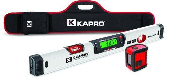 סט פלס מגנטי דיגיטלי מקצועי עם עינית 60 ס''מ + לייזר עם קרנים מצטלבות Kapro 905DG