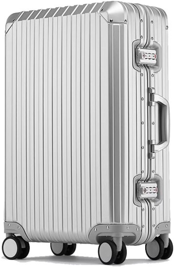 מזוודת טרולי קשיחה מאלומיניום בגודל 20 אינץ' דגם The Premier Pro מבית Camel Mountain – צבע כסוף