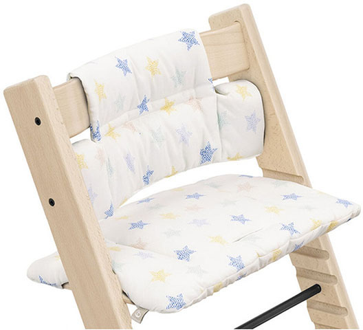 כרית ריפוד ועיצוב מ-100% כותנה אורגנית לכיסא אוכל Stokke Tripp Trapp - צבע לבן כוכבים