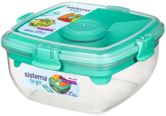 קופסת אחסון לסלט 1.1 ליטר מסדרת Salad To Go מבית Sistema - צבע מנטה