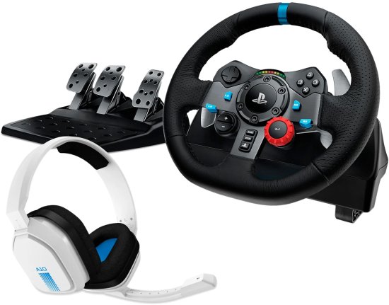 ערכת הגה מרוצים Logitech Driving Force G29 עם אוזניות גיימינג Astro A10 עבור ה-PS4