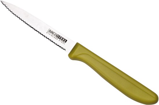 סכין רב שימושית משוננת להב שפיץ 10 ס''מ דגם Pro Fruit מבית Arcosteel - צבע ירוק