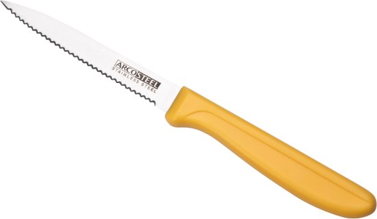 סכין רב שימושית משוננת להב שפיץ 10 ס''מ דגם Pro Fruit מבית Arcosteel - צבע צהוב