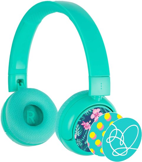 אוזניות Bluetooth אלחוטיות לילדים עם הגבלת ווליום BuddyPhones Pop - צבע טורקיז