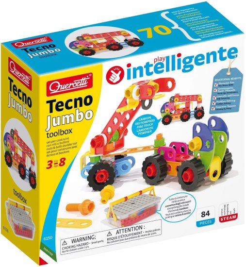 הרכבת כלי תחבורה טכנו ג'מבו 90 חלקים מבית Quercetti - ארגז כלים